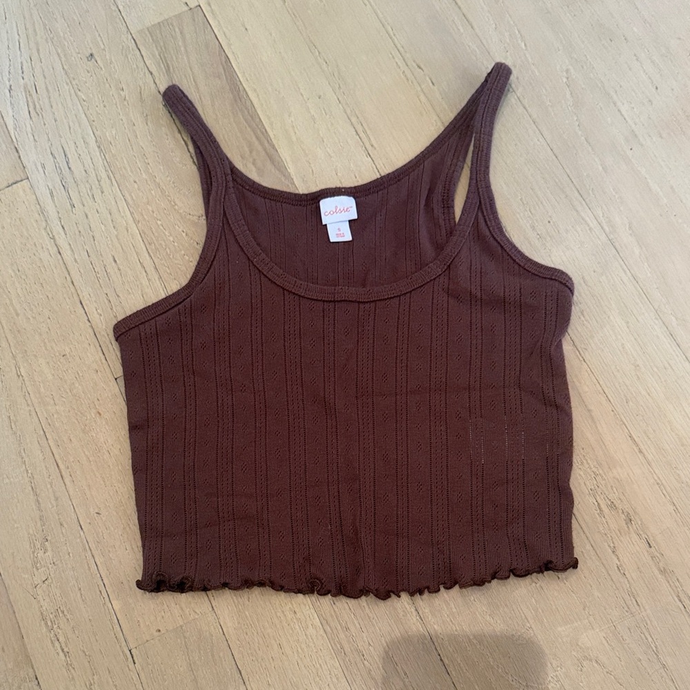 Colsie Ribbed Brown Scoop Neck Crop Tank